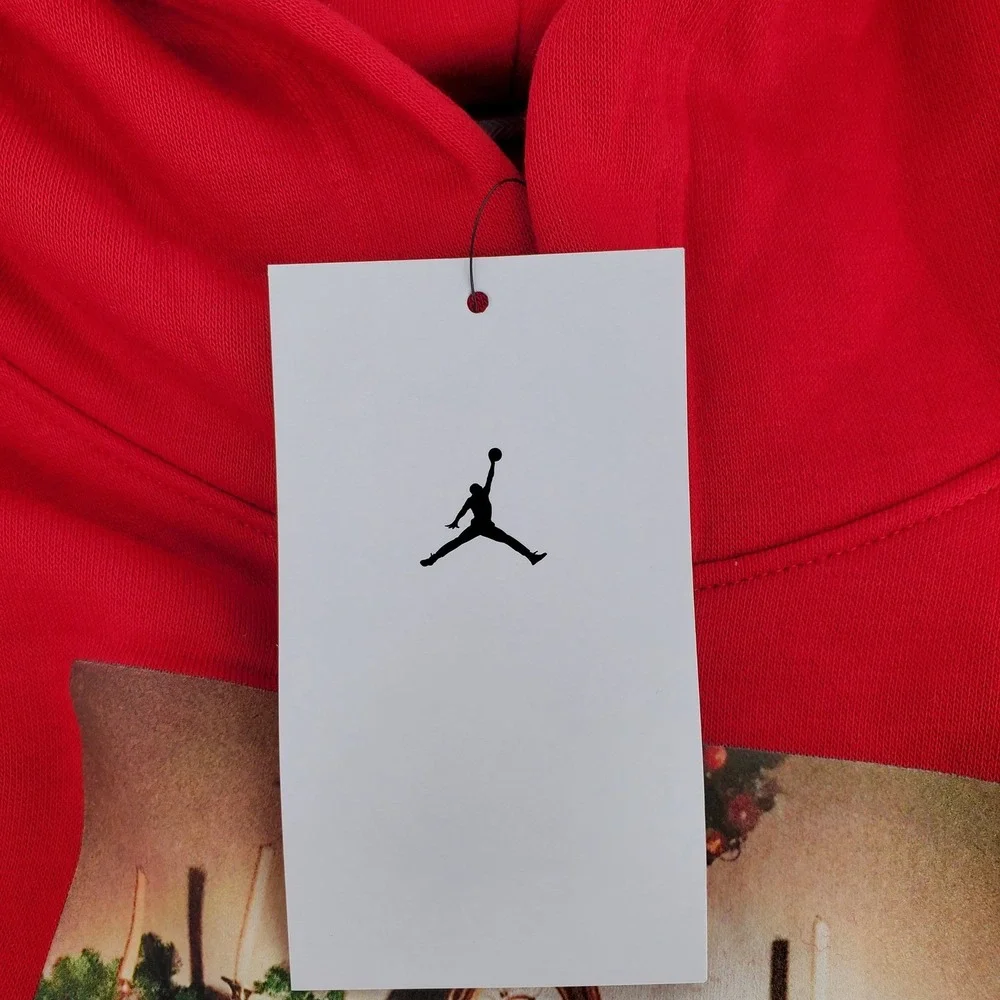 Jordan Mens Size Small Red Christmas Fireplace Graphic‎ Hoodie Sweatshirt Pocket